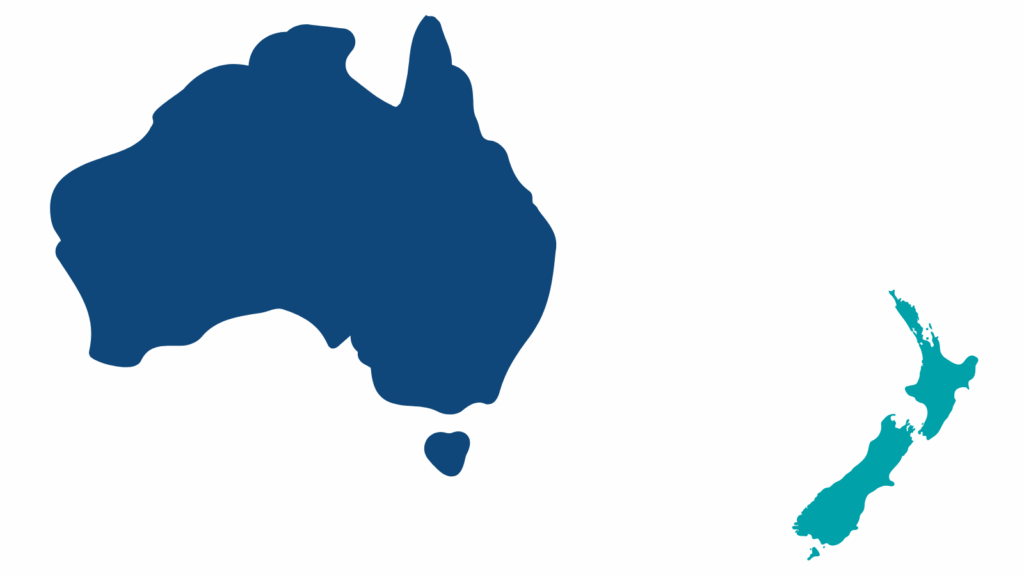 Map of Australia and New Zealand showing Millennium Science life science distribution coverage